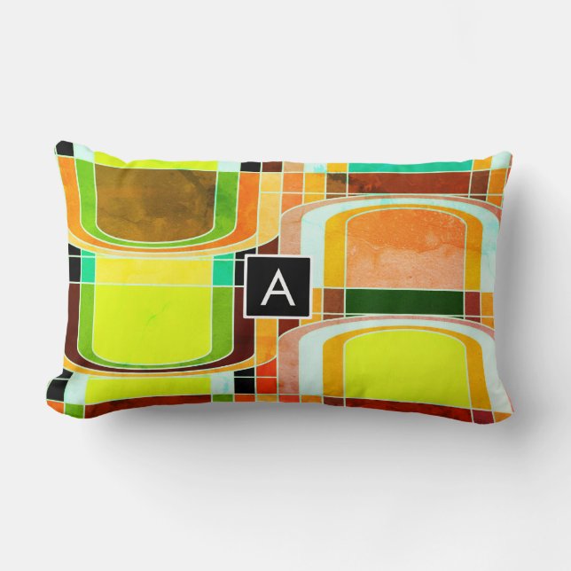 Coussin Rectangle Inspiré de rétro funky coloré (Recto)