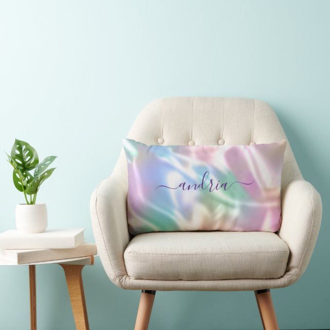 Coussin Rectangle Iridescente Design, Personnaliser le nom du script (Chaise)