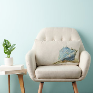 Coussin Rectangle Ivory Blue Beach House Vintage Seashell