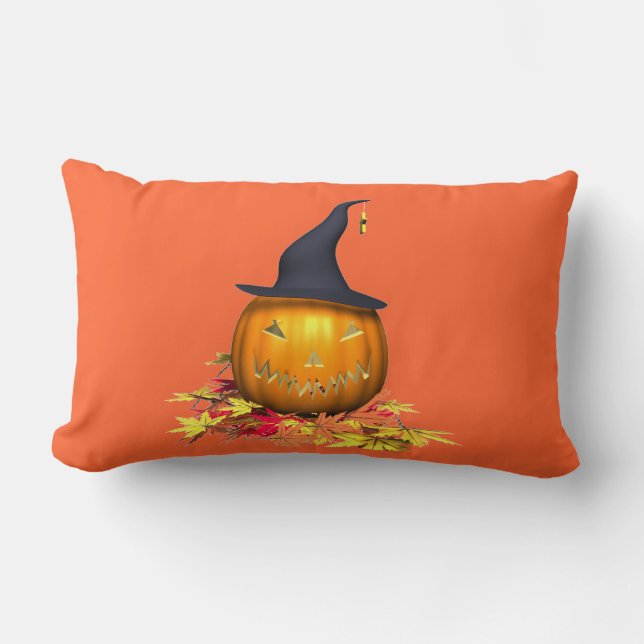 Coussin Rectangle Jack-O-Lantern & Feuilles (Recto)