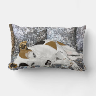 Coussin Rectangle Jack Russell couché contre les fougères abstraites