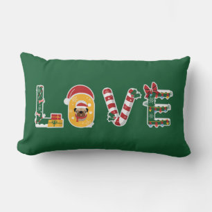 Coussin Rectangle J'AIME Noël Fête Bonbon Noël Gui Chien