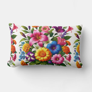 Coussin Rectangle Jardin aux fleurs de Zinnias et Cosmos - Gaie a