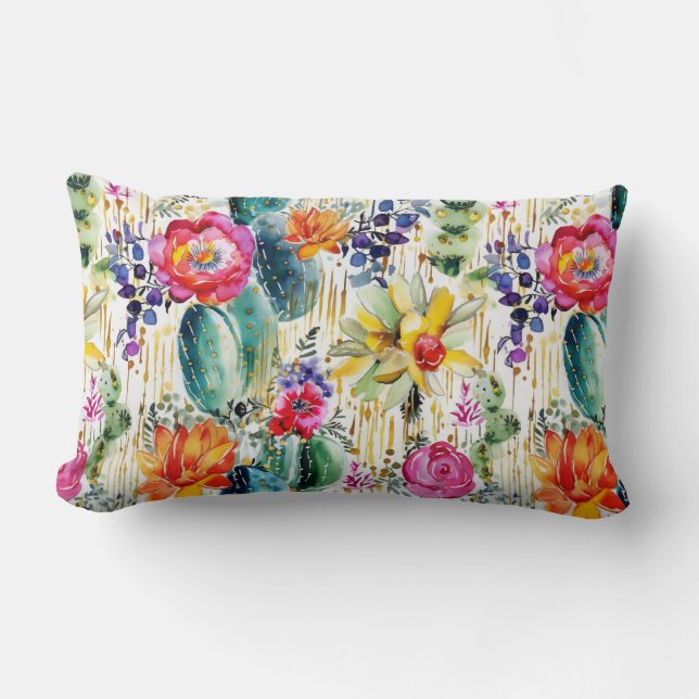 Coussin Rectangle Jardin Cactus Watercolor (Recto)