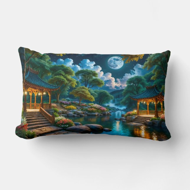 Coussin Rectangle Jardin de la nuit tranquille (Recto)
