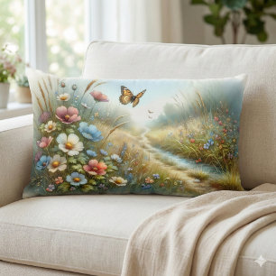 Coussin Rectangle Jardin de papillons de la prairie fleurie