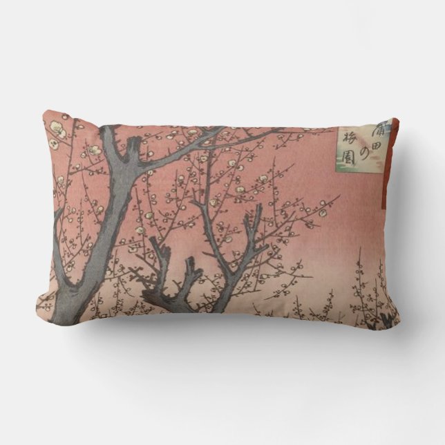 Coussin Rectangle Jardin de prune fleuri d'arbre japonais (Recto)