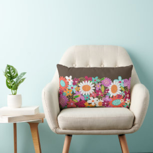 Coussin Rectangle Jardin Fantaisiste de Fleurs Colorées et Lumineuse