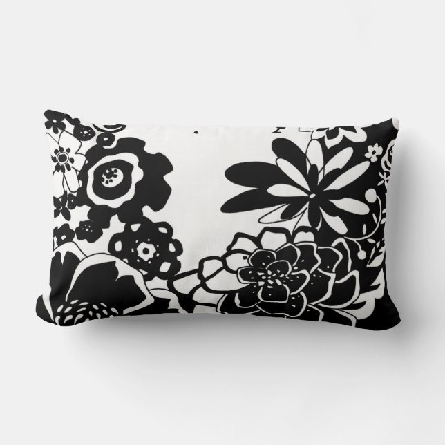 Coussin Rectangle Jardin floral noir et blanc Motif graphique (Recto)