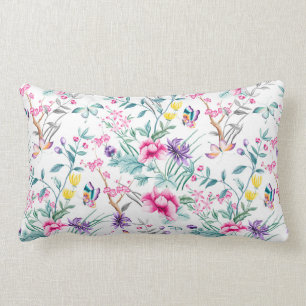 Coussin Rectangle Jardin vintage Fleur Arc-en-ciel Papillon blanc