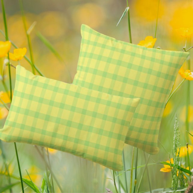 Coussin Rectangle Jaune Citron Vert Citron Carreaux Plaid Rustique (Créateur téléchargé)