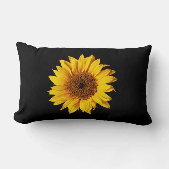 Coussin Rectangle Jaune de tournesol sur le noir - fleurs (Recto)