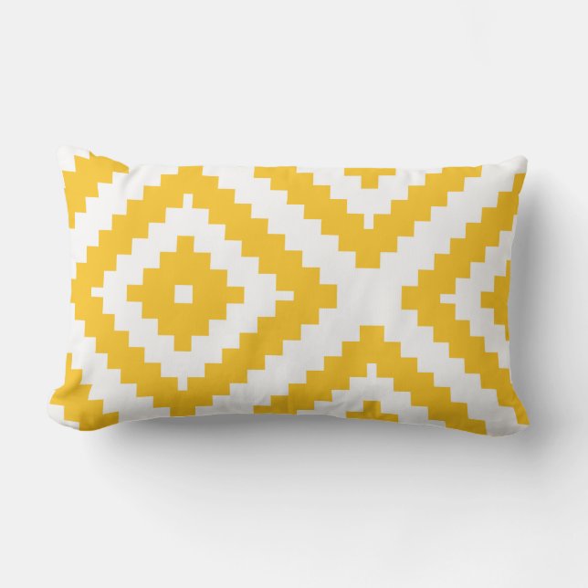 Coussin Rectangle Jaune et blanc géométriques de motif de zigzag (Recto)