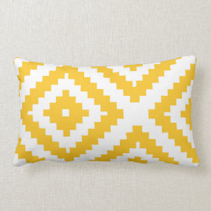 Coussin Rectangle Jaune et blanc géométriques de motif de zigzag