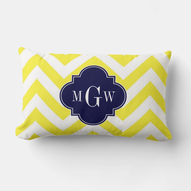 Coussin Rectangle Jaune Lg Chevron Marine Quatrefoil 3 Monogramme (Recto)