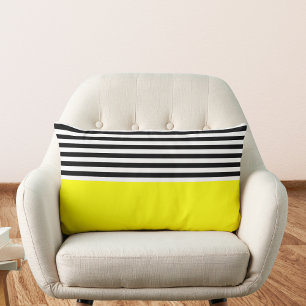 Coussin Rectangle Jaune néon avec rayures noires et blanches