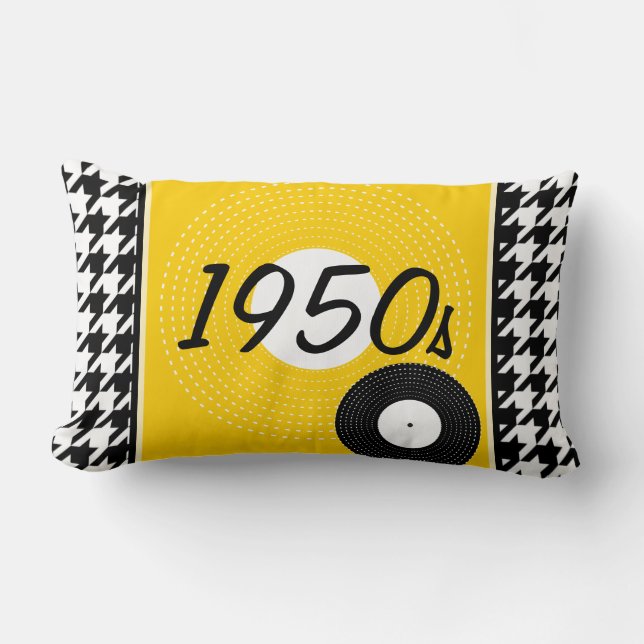 Coussin Rectangle Jaune, noir et blanc à damiers1950 thème (Recto)