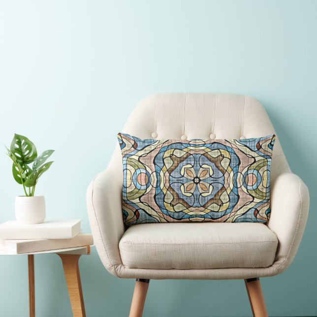 Coussin Rectangle Jaune Vert Turquoise Bleu Orange Hip Bohème Art (Chaise)