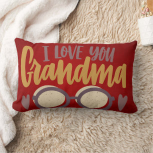 Coussin Rectangle Je T'Aime Grand-Mère Calligraphie Script Rouge