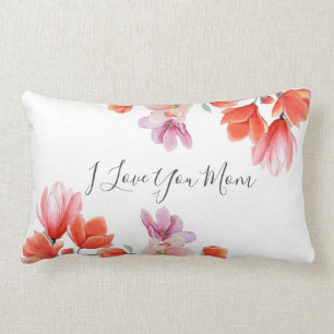 Coussin Rectangle Je t'aime Maman Coral Floral Fête d'anniversaire