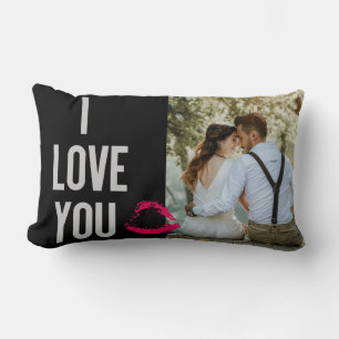 Coussin Rectangle Je t'aime Typographie Lèvres Rose Photo de la Sain