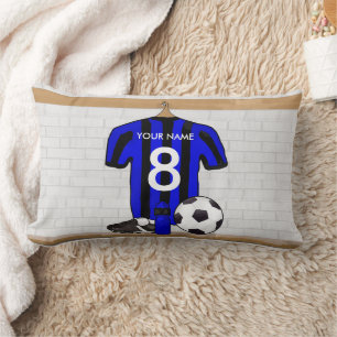 Coussin Rectangle Jersey de football noir et bleu personnalisé