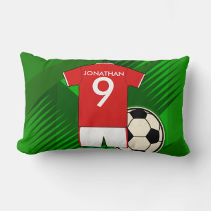 Coussin Rectangle Jersey de soccer personnalisé rouge et blanc