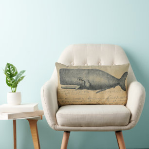 Coussin Rectangle Jeu de baleines de plage Vintage d'ivoire