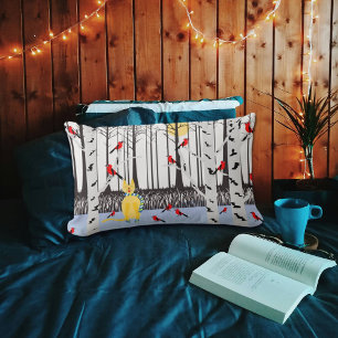 Coussin Rectangle Joie d'hiver - Chat avec foulard Birch Trees Cardi