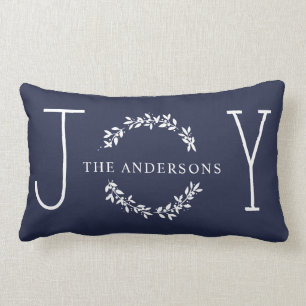 Coussin Rectangle Joie Wreath Blanc Moderne Monogramme Noël