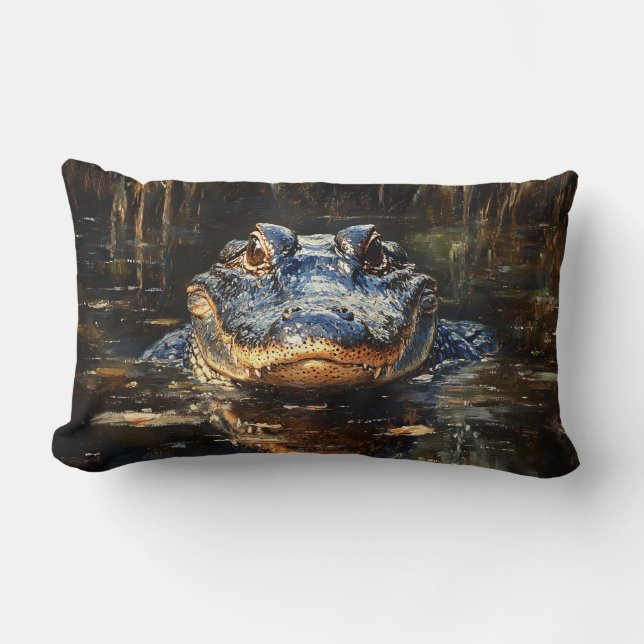 Coussin Rectangle Joli Alligator en Floride Everglades Peinture (Recto)