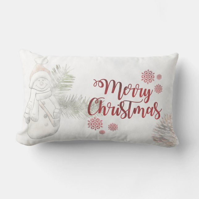 Coussin Rectangle Joli bonhomme de neige avec chapeau de Père Noël,  (Recto)