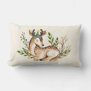 Coussin Rectangle Joli Cerf Aquarellé Posé En Bas Boho