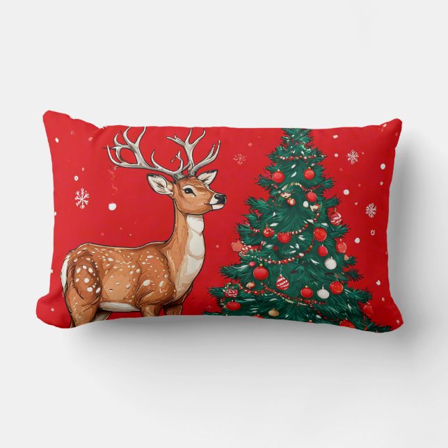 Coussin Rectangle Joli cerf de Noël (Recto)