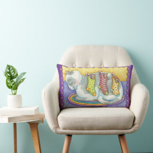 Coussin Rectangle Joli chat de Noël dormant avec des souris dans des