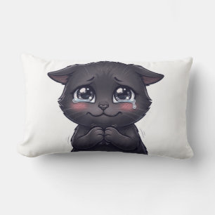 Coussin Rectangle Joli Chat Noir en Larmes Suppliant sur Toile
