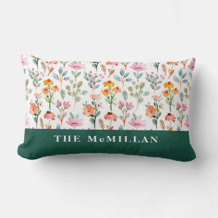 Coussin Rectangle Joli coloré aquarelle motif floral rose