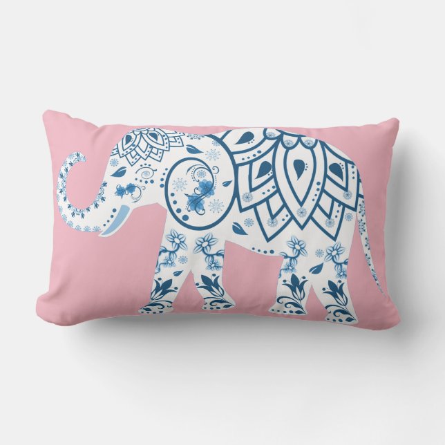 Coussin Rectangle Joli éléphant à motifs de fleurs Lotus (Recto)
