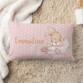 Coussin Rectangle Joli Lapin Ballerine Brun Rose Points de Polka Nom (Couverture)