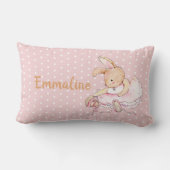 Coussin Rectangle Joli Lapin Ballerine Brun Rose Points de Polka Nom (Verso)