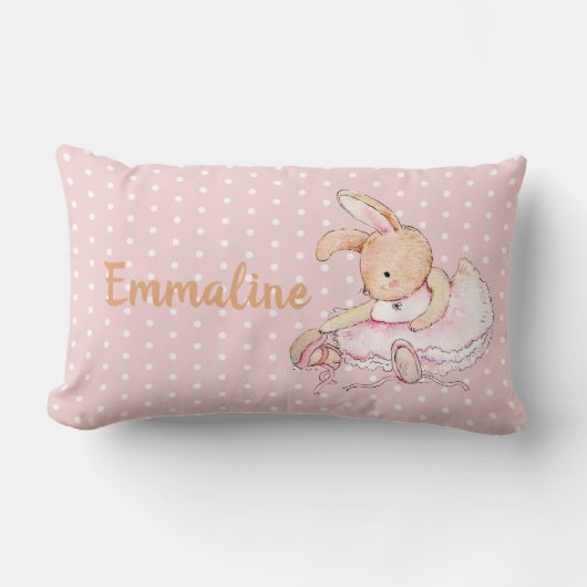 Coussin Rectangle Joli Lapin Ballerine Brun Rose Points de Polka Nom (Recto)