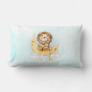 Coussin Rectangle Joli lion pêchant sur la lune aquarelle