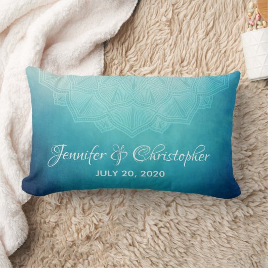 Coussin Rectangle Joli Mariage Abstrait Mandala bleu (Couverture)