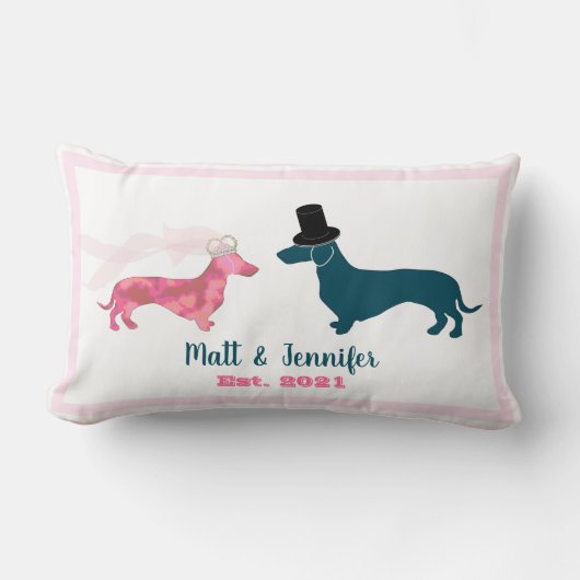 Coussin Rectangle Joli Monogramme Nouveaux mariés Chiens Dachshund R (Recto)