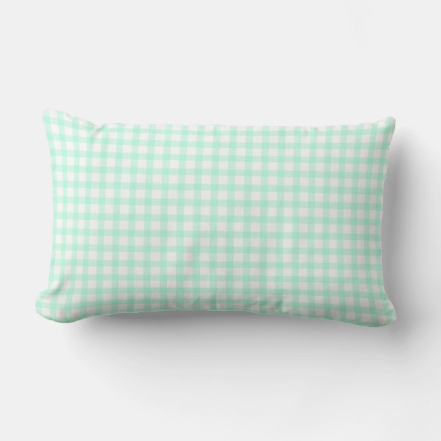 Coussin Rectangle Joli motif à carreaux gingham vert de mer rétro (Recto)