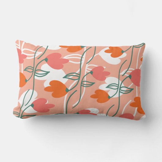 Coussin Rectangle Joli Motif Botanique Orange à main de fleurs (Recto)
