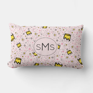 Coussin Rectangle Joli motif de monogramme couronne gribouillée rose