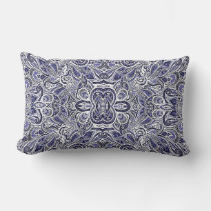 Coussin Rectangle Joli motif paisley bleu blanc design