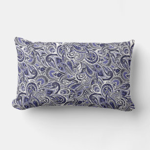Coussin Rectangle Joli motif paisley bleu blanc design