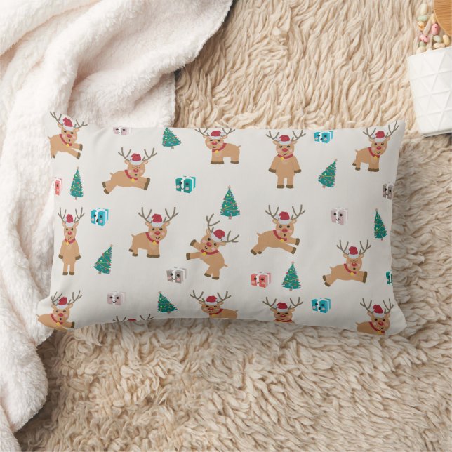 Coussin Rectangle Joli Noël Cerf Noël Cadeaux et Motif d'arbre (Couverture)
